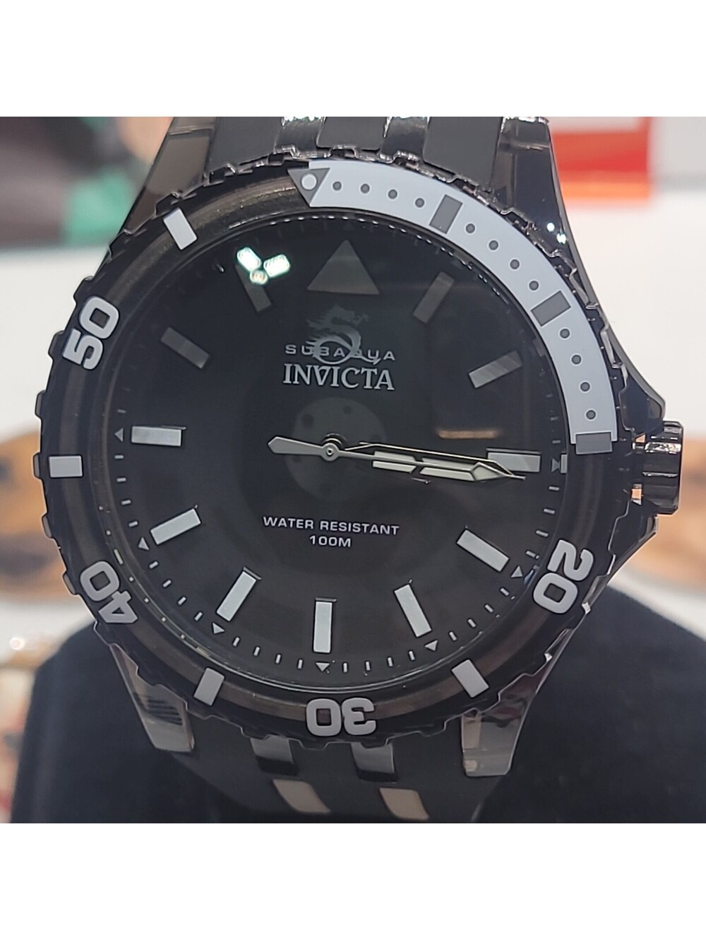 497 Invicta Subaqua Men's 50mm Quartz Black Dial 100M Black/Gray Strap w/ Box